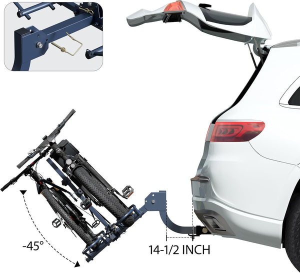 Bike Hitch Rack, Wobble Free Smart Tilting Bike Rack, Foldable 2-Bike Rack for Standard, Fat Tire and E-Bike, 2-Bike 180 Lbs Capacity, Fits 2-Inch Receiver
