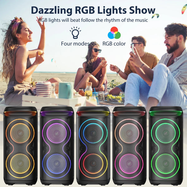 Speaker, Big Bluetooth Speaker with DJ Lights, Portable Large Outdoor Speakers Wireless Bluetooth Party Speaker with Remote Control, Stereo Speakers, T20