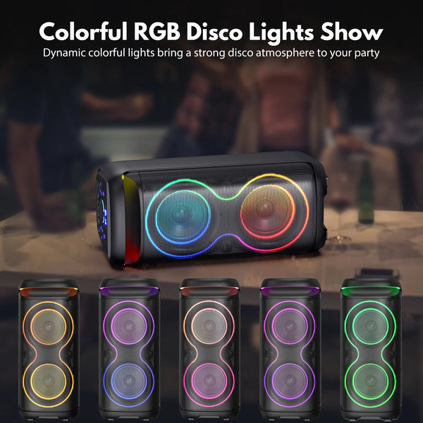Speaker, Big Bluetooth Speaker with DJ Lights, Portable Large Outdoor Speakers Wireless Bluetooth Party Speaker with Remote Control, Stereo Speakers, T20