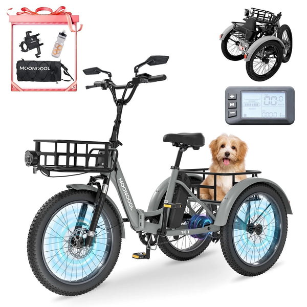 20" Fat Tire Electric Tricycle for Adults W/Accessories Set, Foldable Electric Trike with Front & Rear Basket, 750W Motor 48V Removable Battery, 3 Wheel Electric Bicycle for Men Women