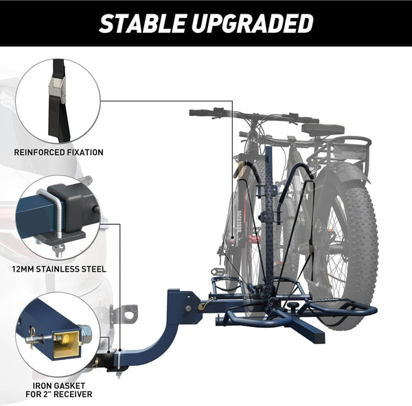 Bike Hitch Rack, Wobble Free Smart Tilting Bike Rack, Foldable 2-Bike Rack for Standard, Fat Tire and E-Bike, 2-Bike 180 Lbs Capacity, Fits 2-Inch Receiver