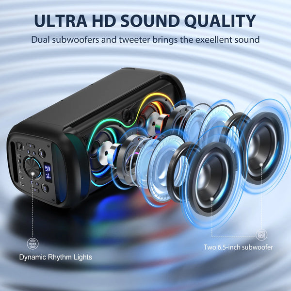 Speaker, Big Bluetooth Speaker with DJ Lights, Portable Large Outdoor Speakers Wireless Bluetooth Party Speaker with Remote Control, Stereo Speakers, T20
