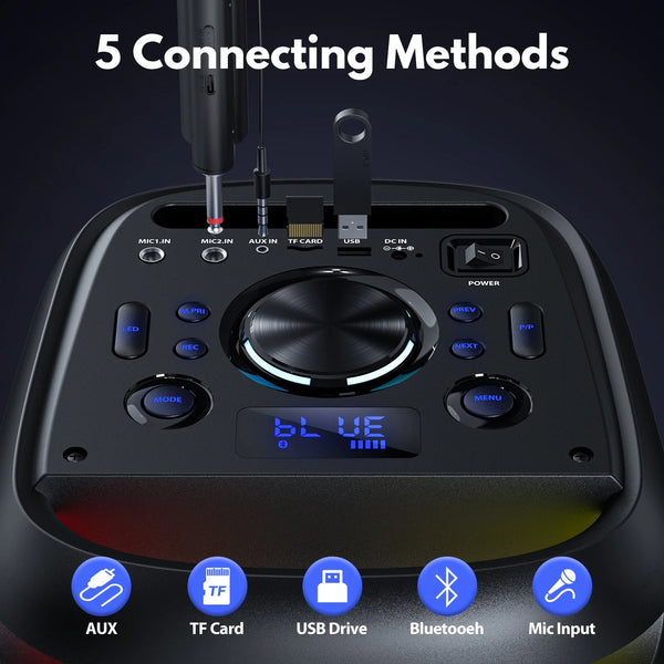 Speaker, Big Bluetooth Speaker with DJ Lights, Portable Large Outdoor Speakers Wireless Bluetooth Party Speaker with Remote Control, Stereo Speakers, T20