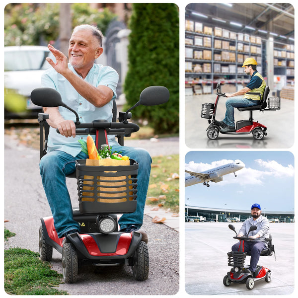 Upgrade 4 Wheel Mobility Scooter for Seniors, Foldable Powered Mobile Wheelchair for Adult 330Lbs, Red