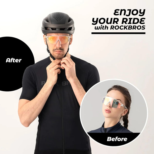 Photochromic Sports Sunglasses for Men Women Cycling UV Protection