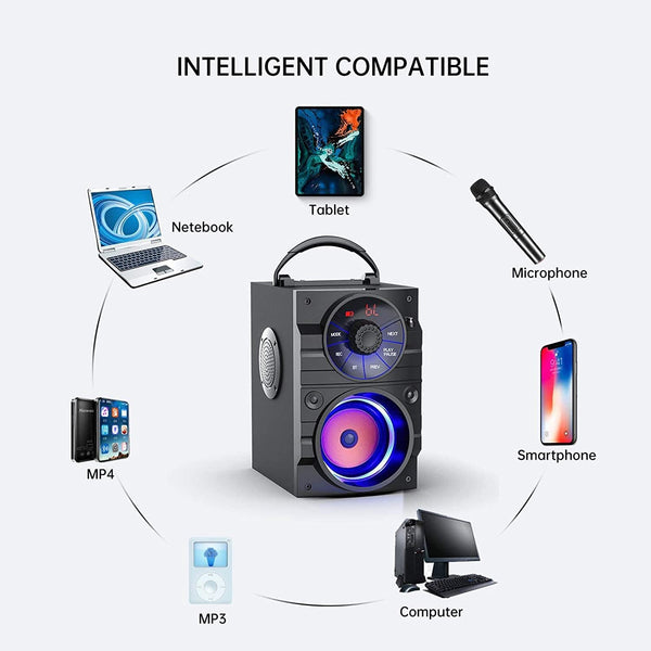 Portable Bluetooth Speaker with Subwoofer Wireless Speakers Outdoor/Indoor Big Support Remote Control FM Radio TF Card LED Lights MP3 Player Party for Home Camping Iphone Computer PC