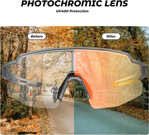 Photochromic Sports Sunglasses for Men Women Cycling UV Protection