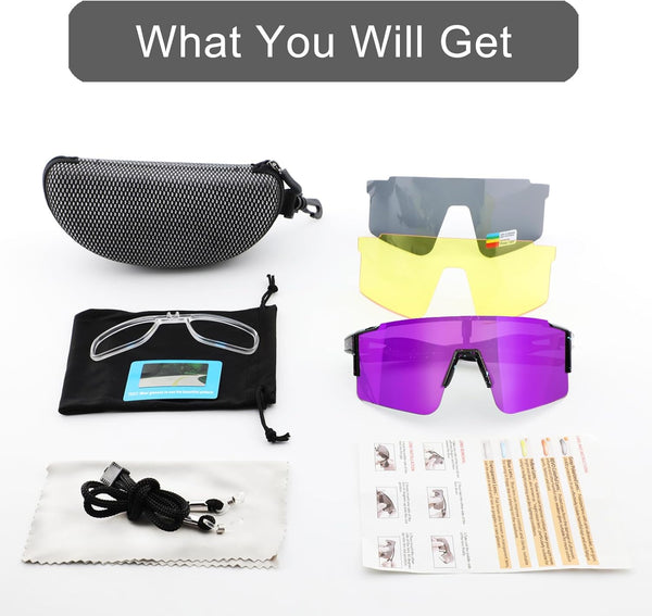 Cycling Sunglasses Polarized Sunglasses for Cycling Men Women with 1 Lens or 3 Interchangeable Lens Baseball Glasses