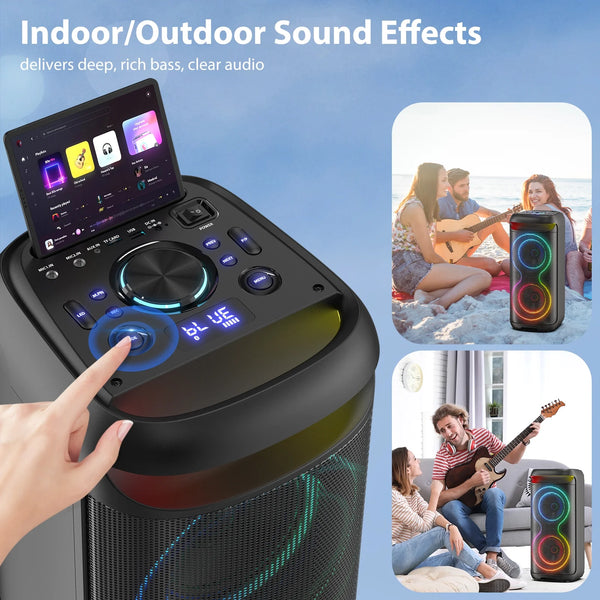 Speaker, Big Bluetooth Speaker with DJ Lights, Portable Large Outdoor Speakers Wireless Bluetooth Party Speaker with Remote Control, Stereo Speakers, T20